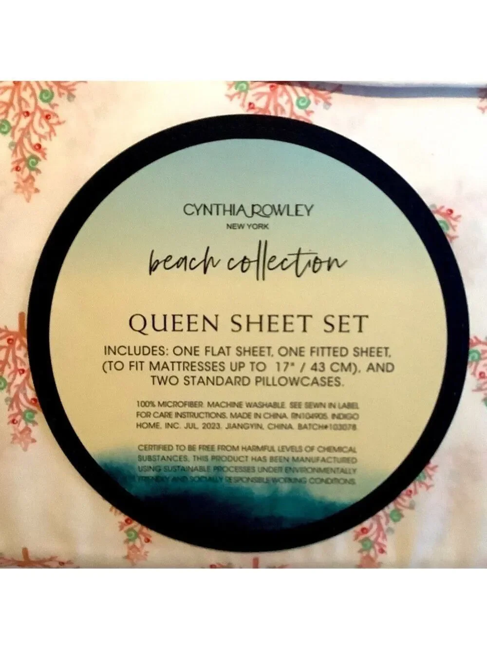 Cynthia Rowley Coastal Christmas Tree Sheet Set Queen New
